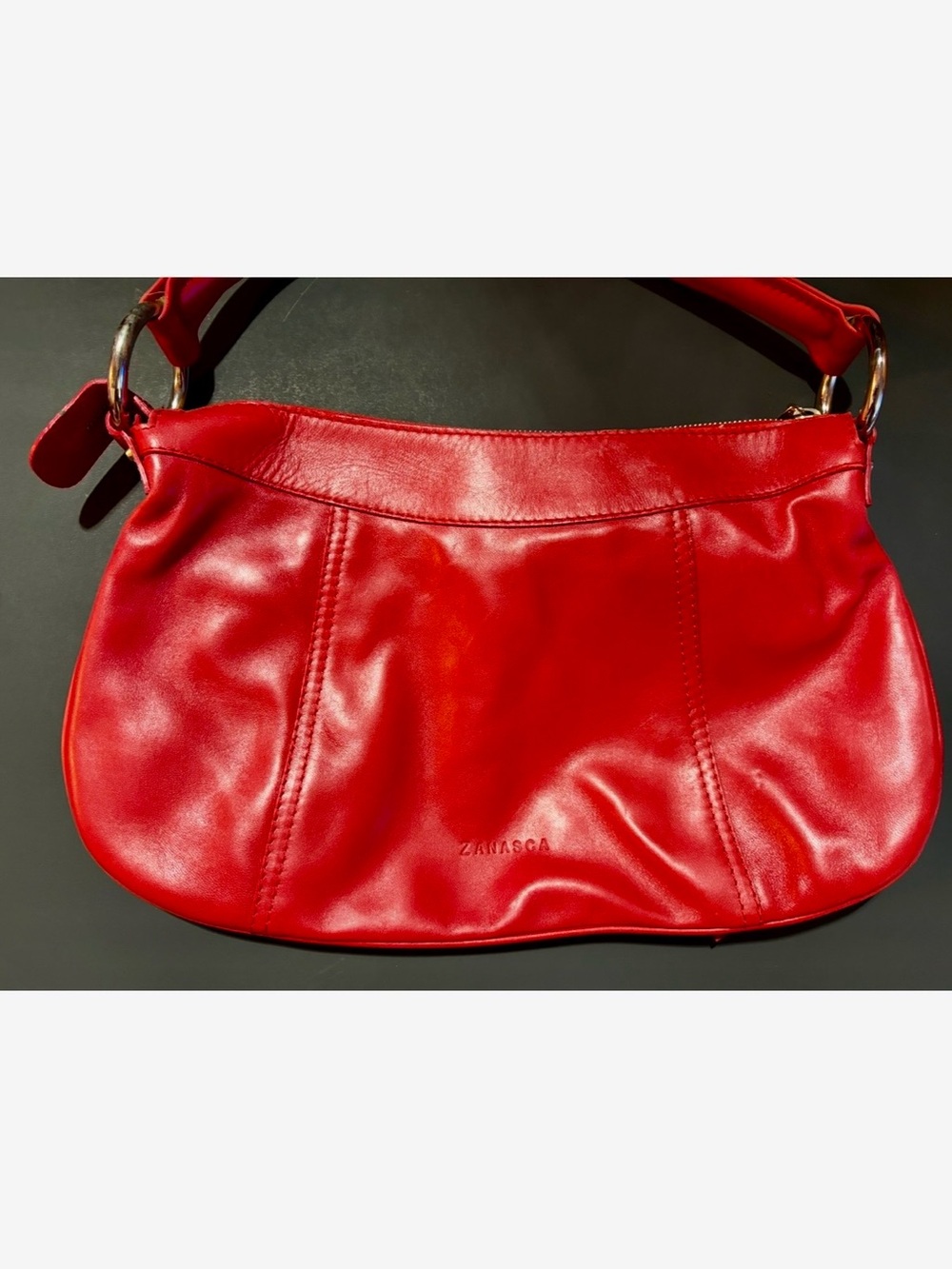 Italian Sleek Red Leather Shoulder Bag - Picture 2 of 3